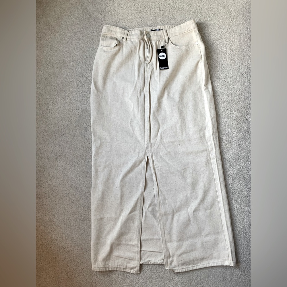 Denim Skirt from BooHoo cream. High rise size 12 US. Brand new